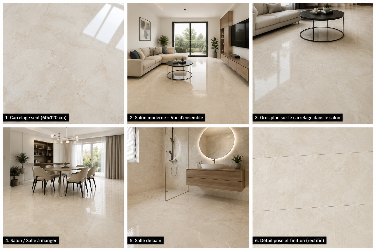 Carrelage P.E. Illusion Crema Pulido 60x120 cm Rectifié”
