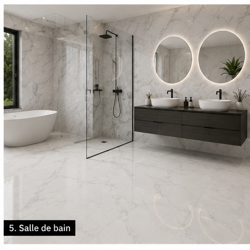 Carrelage P.E. Statuario Pulido 60x120 cm Rectifié — Effet Marbre